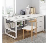 IUBGFTO con estantes de Almacenamiento y 3 cajones, Escritorio de Estilo Simple y Moderno, Oficina en casa, estación de Trabajo, Escritorio de Escritura (Blanco de 47 Pulgadas)