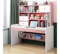 IUBGFTO Escritorio con estantes de Almacenamiento y 2 cajones, Escritorio para Oficina en casa, estación de Trabajo para Escribir y estudiar, Altura Ajustable (Rosa, 47 Pulgadas)