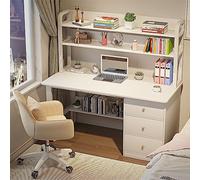 IUBGFTO Escritorio con estantes de Almacenamiento y 3 cajones, Estilo Moderno y Sencillo, Escritorio de Estudio y Trabajo para Oficina en casa (Blanco de 39 Pulgadas)