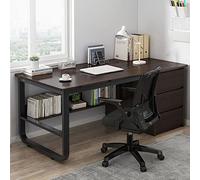 IUBGFTO Escritorio de Estilo Moderno y Sencillo con estantes de Almacenamiento y 3 cajones para Oficina en casa (Nogal Negro de 39 Pulgadas)