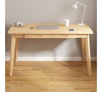 IUBGFTO Escritorio de Estudio Moderno con 2 cajones y Patas de Madera Maciza, Escritorio pequeño y Sencillo para Oficina en casa (Natural de 39 Pulgadas)