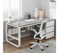 IUBGFTO Escritorio de Estudio para PC con estantería y 3 cajones, Mesa de Estudio para Estudiantes, Escritorio/estación de Trabajo para Oficina en casa, Moderno y Sencillo (Gris, 47 Pulgadas)