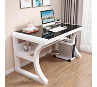 IUBGFTO Escritorio de Juego Grande de Vidrio Templado, Moderno y Sencillo con estantes de Almacenamiento, para Oficina en casa (Blanco y Negro, 80 x 60 x 75 cm)