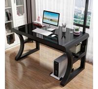 IUBGFTO Escritorio de Juego Grande de Vidrio Templado, Moderno y Sencillo con estantes de Almacenamiento, para Oficina en casa (Negro, 80 x 60 x 75 cm)