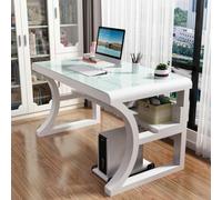 IUBGFTO Escritorio de Juego Grande de Vidrio Templado, Moderno y Sencillo con estantes de Almacenamiento, para Oficina en casa (Blanco, 120 x 60 x 75 cm)