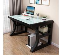 IUBGFTO Escritorio de Juego Grande de Vidrio Templado, Moderno y Sencillo con estantes de Almacenamiento, para Oficina en casa (Blanco y Negro, 120 x 60 x 75 cm)
