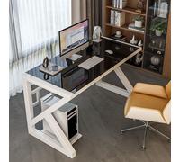 IUBGFTO Escritorio de Vidrio Templado, Moderno Escritorio para Oficina en casa, Escritorio para Juegos, Mesa de Estudio, estación de Trabajo para Oficina en casa (Marco Negro y Blanco de 100 cm)