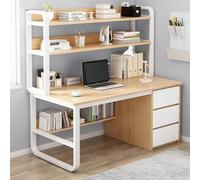 IUBGFTO Escritorio Moderno con 3 cajones y estantes de Almacenamiento, Mesa de Estudio, estación de Trabajo para computadora portátil para Oficina en casa (Natural, 100 cm)