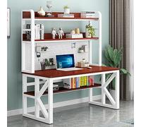 IUBGFTO Escritorio Moderno para Estudiantes con Compartimentos de Almacenamiento y Tablero Perforado, Mesa Grande para Estudio, Escritura y Trabajo para Oficina en casa (Teca + Blanco, 39 Pulgadas)