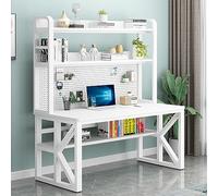 IUBGFTO Escritorio Moderno para Estudiantes con Compartimentos de Almacenamiento y Tablero Perforado, Mesa Grande para Estudio, Escritura y Trabajo para Oficina en casa (Blanco, 47 Pulgadas)