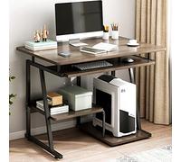IUBGFTO Escritorio pequeño con Bandeja para Teclado, Mesa de Estudio para computadora portátil compacta, Estilo Moderno y Simple, para Oficina en casa, para Espacios pequeños (Nogal de 24 Pulgadas)