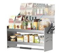 IUBGFTO Estante desplegable de Acero Resistente de 2 Niveles para gabinetes de Cocina Superiores, Organizador de Almacenamiento para gabinetes de ≥22''-34'' de Ancho,Gray(h21.7)-22 * 10.4"