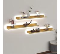 IUBGFTO Estantes flotantes, 3 Juegos de estantes montados en la Pared, estantes de exhibición de Metal con luz LED Creativa, para Sala de Estar, Dormitorio, baño, Oficina (Oro 80x15x6cm)