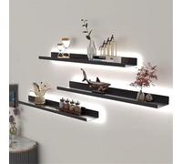IUBGFTO Estantes flotantes, 3 Juegos de estantes montados en la Pared, estantes de exhibición de Metal con luz LED Creativa, para Sala de Estar, Dormitorio, baño, Oficina (Negro 150x15x6cm)