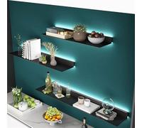 IUBGFTO Estantes flotantes de Pared con LED, Estante de Almacenamiento de Pared con Placa de Acero, estantes de exhibición de Metal para Barra Comercial de Oficina en casa (Negro 100x20x6CM)