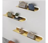 IUBGFTO Estantes flotantes de Pared con luz cálida LED, Estante Flotante de aleación de Aluminio de Doble Cara montado en la Pared para encimera, Sala de Estar, baño (Oro 150 cm)