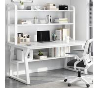 IUBGFTO Estructura de Metal Resistente, con estantes de Almacenamiento y estantería - Estación de Trabajo de Estudio y Escritura Moderna para el hogar y la Oficina (Blanco, 47 Pulgadas)