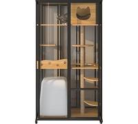IUBGFTO Hogar para Mascotas Casa para Mascotas Jaula para Gatos Villa para Gatos Vidrio Espacio súper Grande Arena para Gatos Gabinete para Gatos Hogar de Tres Pisos Interior (A) Villa para Gatos