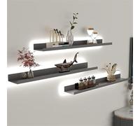 IUBGFTO Juego de 3 estantes flotantes, Estante Flotante con luz LED iluminada incorporada, estantes de exhibición de Metal, para Sala de Estar, Oficina, Dormitorio (Negro 100x23cm)