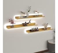 IUBGFTO Juego de 3 estantes flotantes, Estante Flotante con luz LED iluminada incorporada, estantes de exhibición de Metal, para Sala de Estar, Oficina, Dormitorio (Dorado 60x23cm)