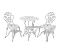 IUBGFTO Juego De Bistro De 3 Piezas De Aluminio Fundido Blanco, Mesa Y Sillas De Jardín, Juego De Sillas De Jardín, Juego De Patio, Mesa Y Sillas De Exterior, Juego De Mesa De Jardín -