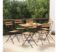 IUBGFTO Juego de bistró Plegable de 7 Piezas, Madera Maciza de Acacia y Acero, Mesa y sillas de jardín, Juego de sillas de jardín, Juego de Patio, Mesa y sillas de Exterior
