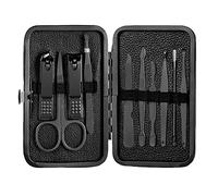 IUBGFTO Juego de cortaúñas, Kit de manicura y pedicura de Acero Inoxidable de 7 a 18 Piezas con Estuche de Cuero para Viajes, Adecuado para Unisex, Negro, Juego de 12 Piezas(Black-8)