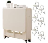 IUBGFTO Juego de Mesa de Comedor para 4, Mesa Plegable y sillas, Mesa de Comedor Extensible de Madera con sillas, Mesa de Comedor Plegable para Cocina, Comedor, Sala de Estar (Blanco con 6 sillas)