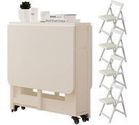 IUBGFTO Juego de Mesa de Comedor para 4, Mesa Plegable y sillas, Mesa de Comedor Extensible de Madera con sillas, Mesa de Comedor Plegable para Cocina, Comedor, Sala de Estar (Blanco con 4 sillas)