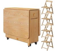 IUBGFTO Juego de Mesa y sillas Plegables, Mesa de Comedor de Madera Maciza y 4 sillas, Mesa abatible para Cocina, Comedor, Sala de Estar (Madera 140 x 80 x 74 cm)