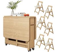 IUBGFTO Mesa de Comedor Plegable de Madera, Mesa de Comedor Extensible, Mesa abatible para Cocina, Comedor, Sala de Estar, Restaurante, con 6 sillas, 1,4 m (Color Madera)