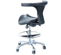 IUBGFTO Silla de Montar Silla con Ruedas Taburete Estilo de Asiento Dividido, Asiento Giratorio ergonómico con reposapiés y Respaldo de PU, Silla de Oficina Dental Negra Altura Ajustable (60)