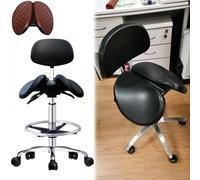 IUBGFTO Silla de Montar Taburete de Oficina ergonómico con Respaldo y reposapiés, Silla giratoria de Cuero de PU Que Mejora la Postura, Taburete de Escritorio de pie para clínica/Tatuaje (52)