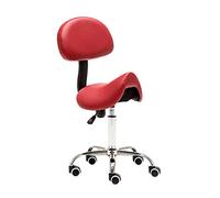 IUBGFTO Taburete de Silla de Montar con Ruedas y Respaldo Giratorio, Altura Ajustable con Rueda y Respaldo, Silla ergonómica para Laboratorio, clínica, Dentista, salón, Masaje, Oficina, Rojo