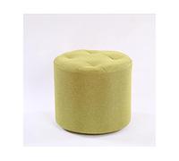 IUBGFTO Taburete otomano de Lino para sofá, reposapiés Redondo otomano con Marco de Madera, Mesa de Centro, Taburete para Dormitorio, Sala de Estar, Taburete para Zapatos