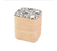 IUBGFTO Taburete otomano Rush Grass Taburete Hecho a Mano Reposapiés de Madera Maciza Reposapiés de Almacenamiento Otomano con Tapa Caja de Memoria Muebles Taburete Simple para Zapatos (Tela)