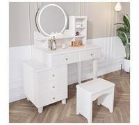 IUBGFTO Tocador Blanco para niñas con Espejo, Taburete y Luces, 3 Colores de iluminación, tocador Ajustable con cajones Grandes y estantes para Dormitorio, para niñas y Mujeres