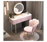 IUBGFTO Tocador con cajones, Luces LED, Espejo y Silla de Maquillaje, Juego de Mesa de Maquillaje de 3 cajones con Taburete Acolchado, tocador para Dormitorio de niñas (Rosa 80 cm/31,5 Pulgadas)