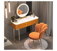 IUBGFTO Tocador con cajones, Luces LED, Espejo y Silla de Maquillaje, Juego de Mesa de Maquillaje de 3 cajones con Taburete Acolchado, tocador para Dormitorio de niñas (Naranja 80 cm/31,5 Pulgadas)