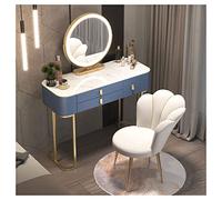 IUBGFTO Tocador con cajones, Luces LED, Espejo y Silla de Maquillaje, Juego de Mesa de Maquillaje de 3 cajones con Taburete Acolchado, tocador para Dormitorio de niñas (Azul, 100 cm/39,4 Pulgadas)