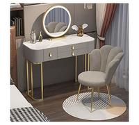 IUBGFTO Tocador con cajones, Luces LED, Espejo y Silla de Maquillaje, Juego de Mesa de Maquillaje de 3 cajones con Taburete Acolchado, tocador para Dormitorio de niñas (Gris, 100 cm/39,4 Pulgadas)