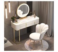 IUBGFTO Tocador con cajones, Luces LED, Espejo y Silla de Maquillaje, Juego de Mesa de Maquillaje de 3 cajones con Taburete Acolchado, tocador para Dormitorio de niñas (Blanco, 80 cm/31,5 Pulgadas)