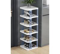 IUBGFTO Zapatero apilable, Zapatero Estrecho, Organizador Vertical de Zapatos, estantes apilables para Pasillo, Entrada, Dormitorio, apilamiento Libre (Azul y Blanco 6F)