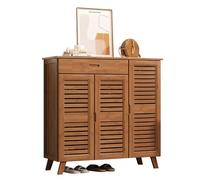 IUBGFTO Zapatero con cajón y Puertas, Zapatero de bambú de Gran Capacidad, Organizador de Zapatos para Entrada, para 12-20 Pares, Ahorra Espacio, para Armario, Sala de Estar, Dormitorio (B~96cm)