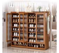IUBGFTO Zapatero de bambú con 4 Puertas de Vidrio, Organizador de Zapatos Moderno Independiente, zapateros de 8 Capas, gabinete de Almacenamiento para Organizador de Zapatos de Entrada (B)