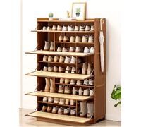 IUBGFTO Zapatero de bambú con Puertas abatibles, Organizador de Zapatos Independiente con Ganchos en Ambos Lados, Zapatero para Pasillo, Entrada, Dormitorio, Sala de Estar (100 x 33 x 145 cm)