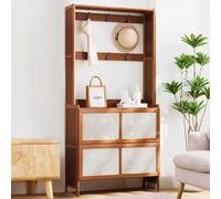 IUBGFTO Zapatero de Madera con Perchero para Entrada, Zapatero con Puerta abatible, Mueble de ratán de bambú con 6/8 Ganchos, Ahorra Espacio, para Armario, Pasillo, Dormitorio (A 70 cm)