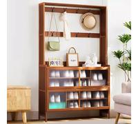 IUBGFTO Zapatero de Madera con Perchero para Entrada, Zapatero con Puerta abatible, Mueble de ratán de bambú con 6/8 Ganchos, Ahorra Espacio, para Armario, Pasillo, Dormitorio (B 100cm)