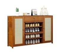 IUBGFTO Zapatero de ratán con cajón, Zapatero de bambú con Puertas, Organizador de Zapatos para 12-28 Pares, fácil de Montar, para Entrada, Dormitorio, Pasillo, Sala de Estar (A 135 cm)