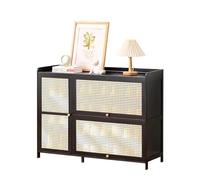 IUBGFTO Zapatero de ratán de bambú con Puertas, Organizador de Zapatos Independiente, Moderno y Estrecho, Ahorra Espacio, para Tacones, Botas, Pasillo de Entrada, Color Negro (B 100 x 77 cm)
